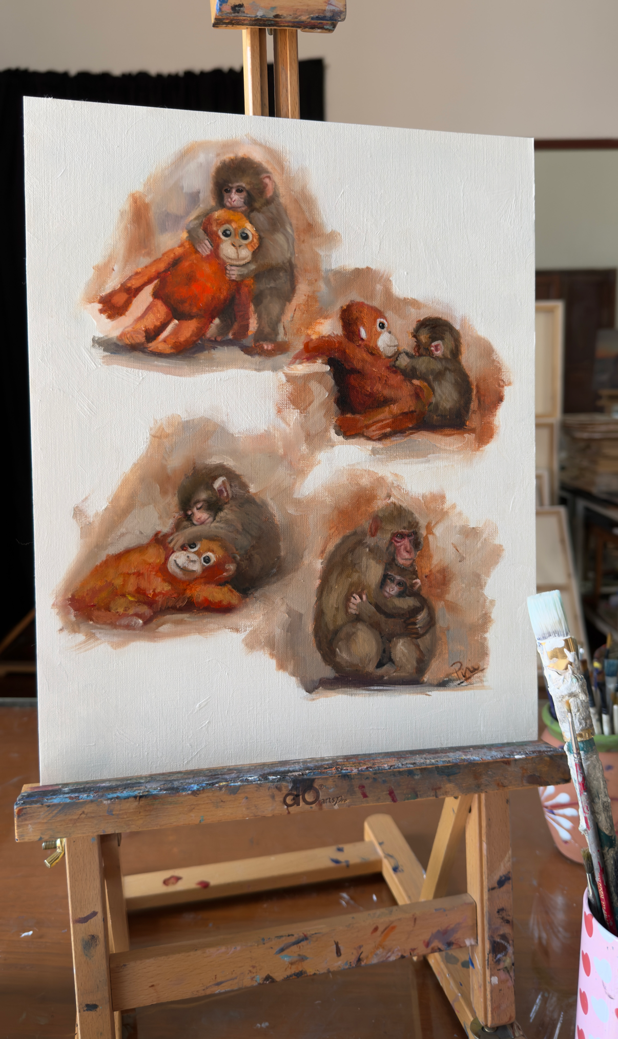 Punch Monkey Oil Painting
