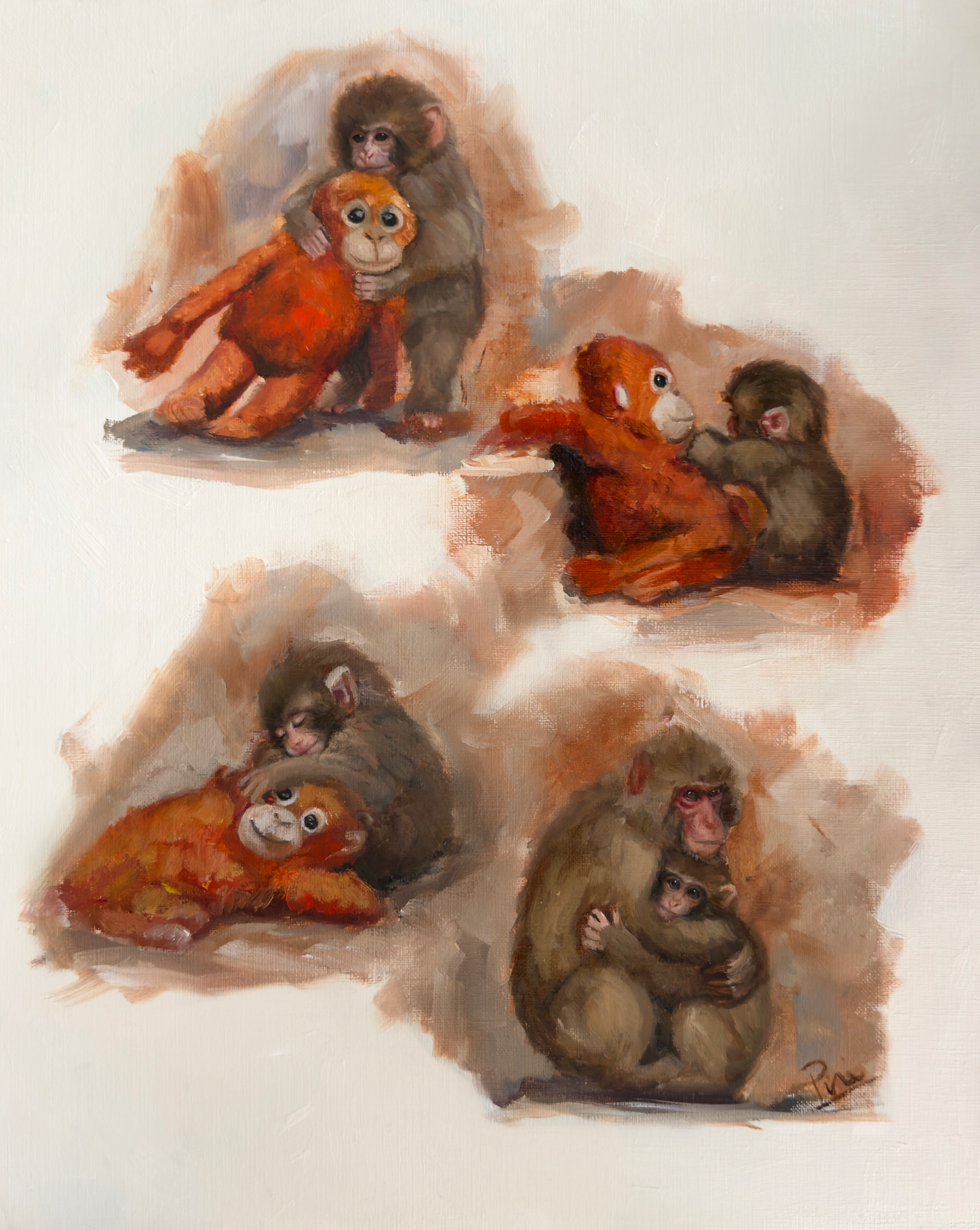 Punch Monkey Oil Painting