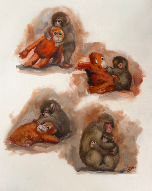 Punch Monkey Oil Painting