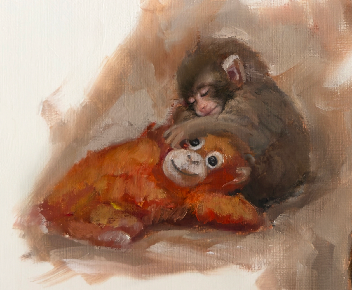 Punch Monkey Oil Painting