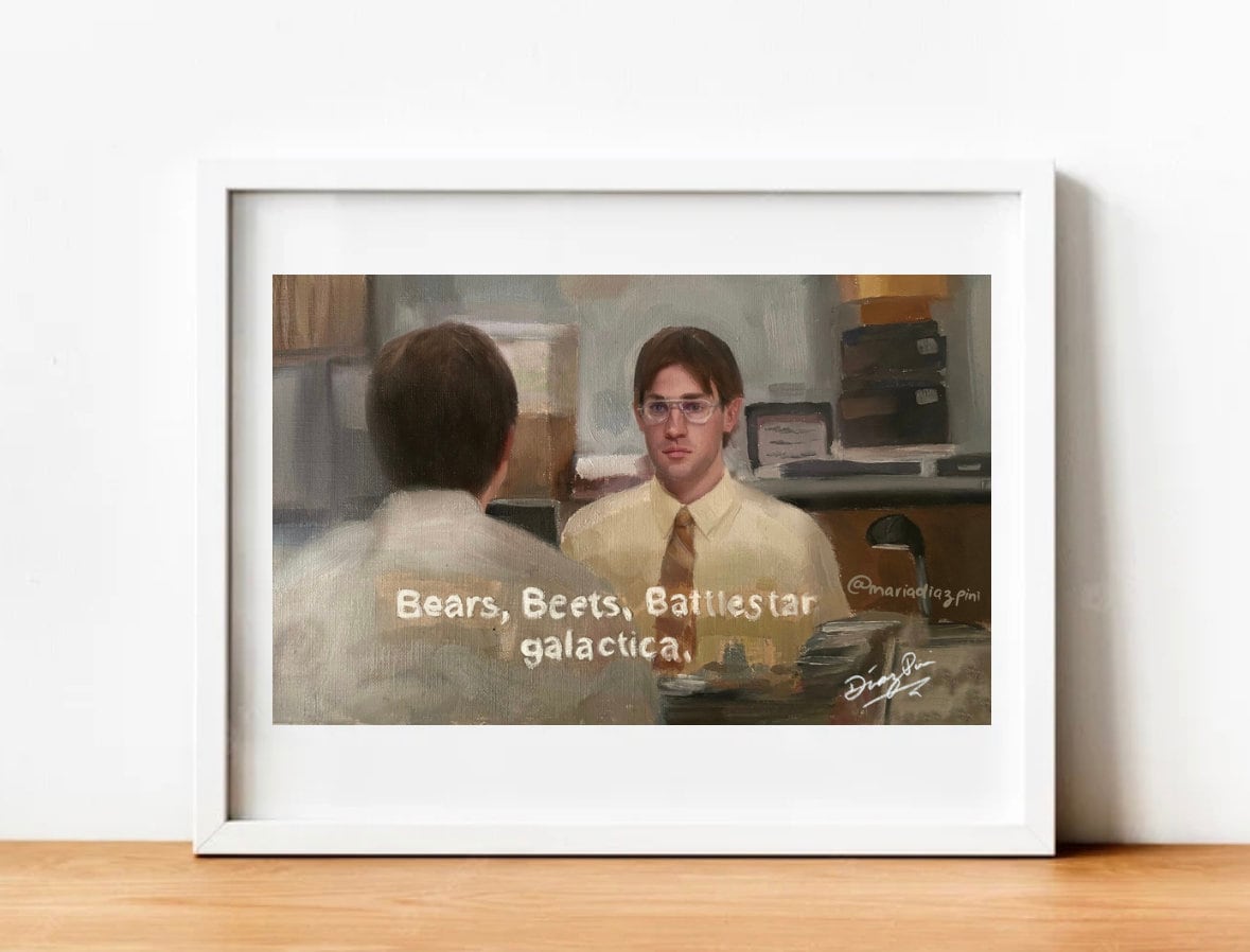 Jim Halpert Art print, The Office Artwork, Bears Beets Battlestar galactica, The Office Art print, oil painting, The Office Poster