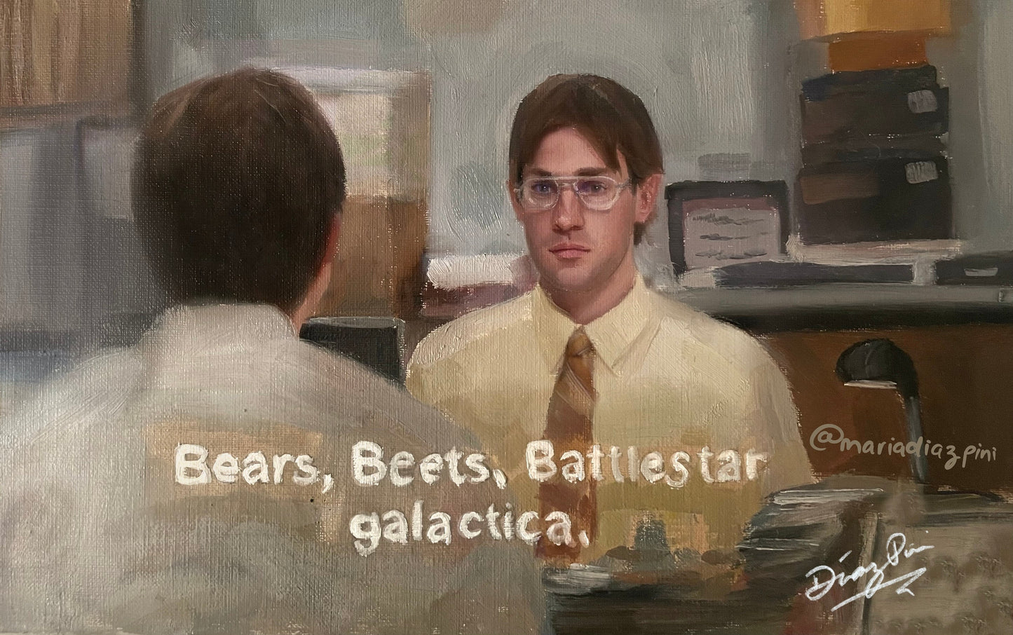 Jim Halpert Art print, The Office Artwork, Bears Beets Battlestar galactica, The Office Art print, oil painting, The Office Poster